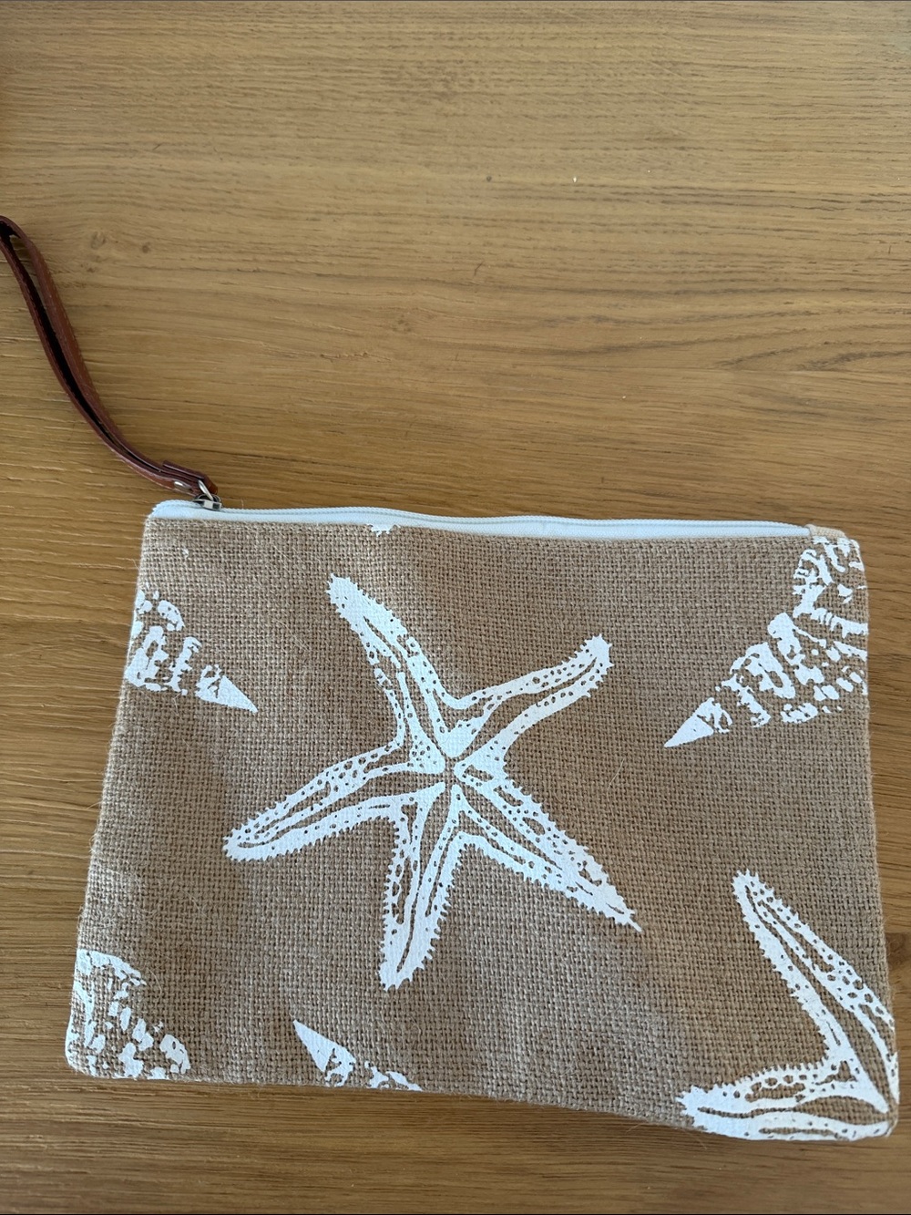 Nordstrom Burlap Starfish Pouch - Brown & White